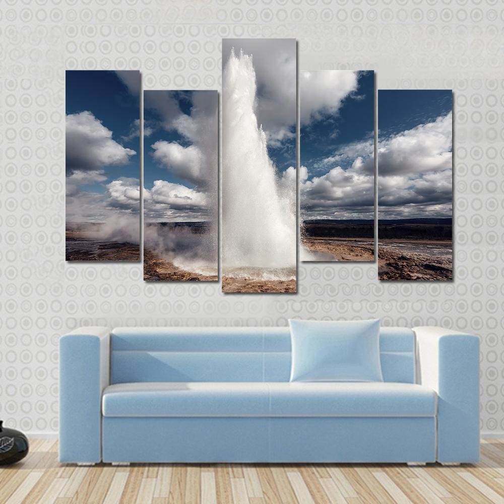 Eruption Of Strokkur Geyser Canvas Wall Art-5 Pop-Gallery Wrap-47" x 32"-Tiaracle