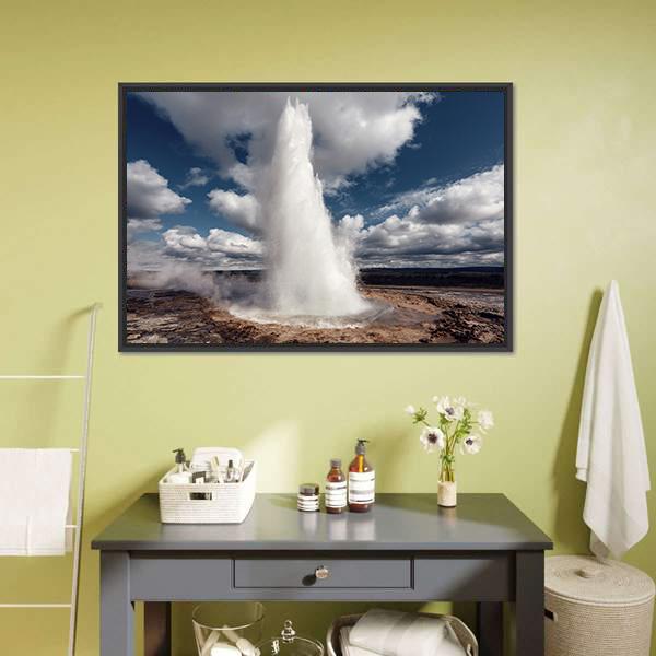 Eruption Of Strokkur Geyser Canvas Wall Art-3 Horizontal-Gallery Wrap-25" x 16"-Tiaracle