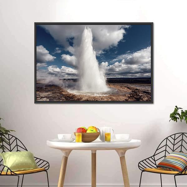 Eruption Of Strokkur Geyser Canvas Wall Art-1 Piece-Floating Frame-24" x 16"-Tiaracle