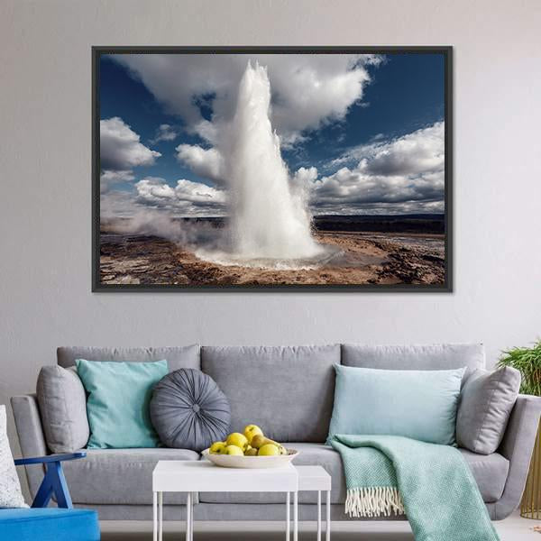 Eruption Of Strokkur Geyser Canvas Wall Art-3 Horizontal-Gallery Wrap-25" x 16"-Tiaracle