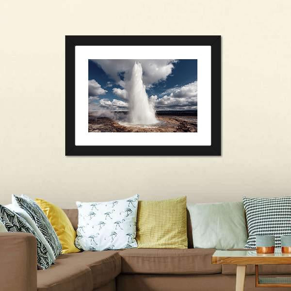 Eruption Of Strokkur Geyser Canvas Wall Art-1 Piece-Framed Print-20" x 16"-Tiaracle