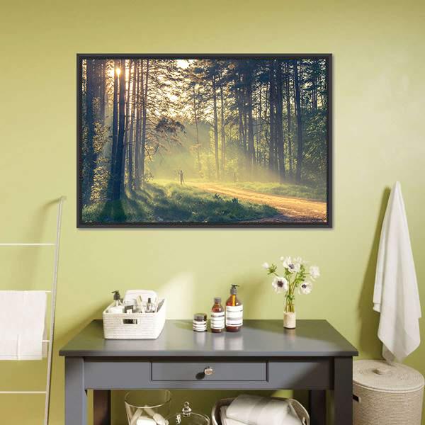 Evening Forest With Sun Canvas Wall Art-3 Horizontal-Gallery Wrap-25" x 16"-Tiaracle