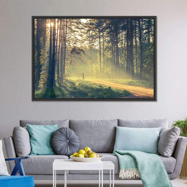 Evening Forest With Sun Canvas Wall Art-3 Horizontal-Gallery Wrap-25" x 16"-Tiaracle