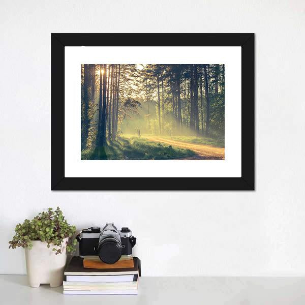 Evening Forest With Sun Canvas Wall Art-3 Horizontal-Gallery Wrap-25" x 16"-Tiaracle