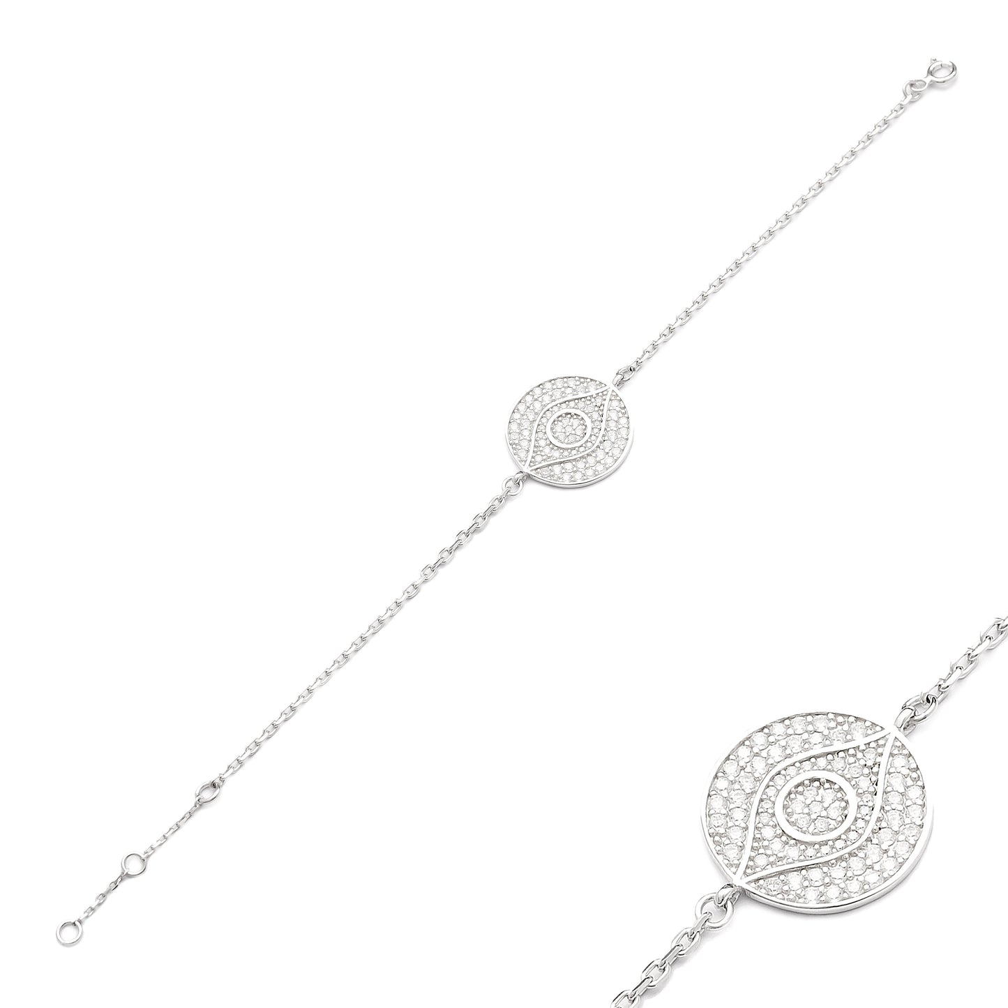 سٹرلنگ سلور میں بولڈ ایول آئی خوش قسمت کڑا