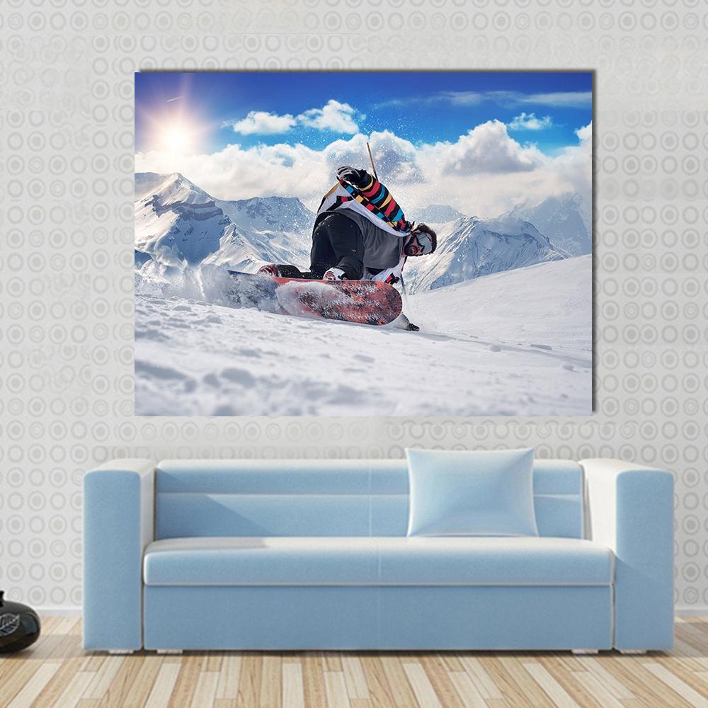 Extreme Snowboarding Man Canvas Wall Art-1 Piece-Gallery Wrap-48" x 32"-Tiaracle