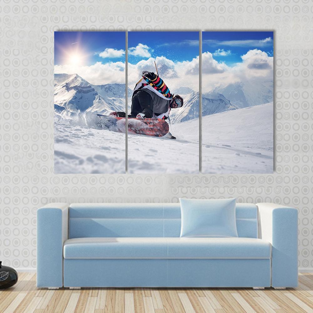 Extreme Snowboarding Man Canvas Wall Art-3 Horizontal-Gallery Wrap-37" x 24"-Tiaracle