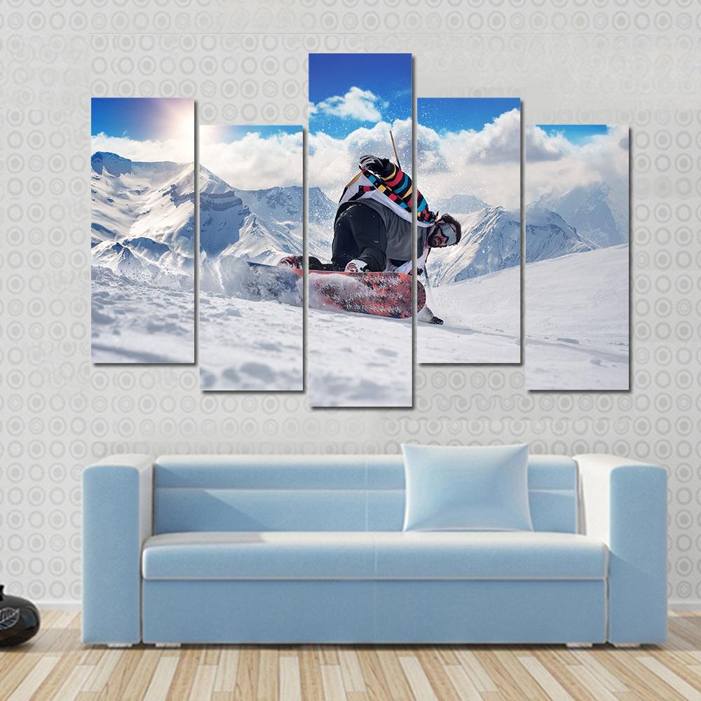 Extreme Snowboarding Man Canvas Wall Art-5 Pop-Gallery Wrap-47" x 32"-Tiaracle