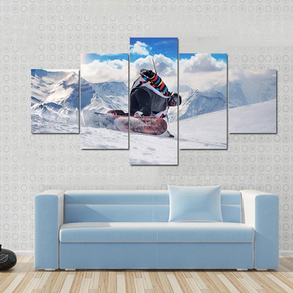 Extreme Snowboarding Man Canvas Wall Art-5 Star-Gallery Wrap-62" x 32"-Tiaracle