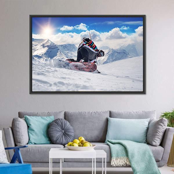 Extreme Snowboarding Man Canvas Wall Art-3 Horizontal-Gallery Wrap-25" x 16"-Tiaracle