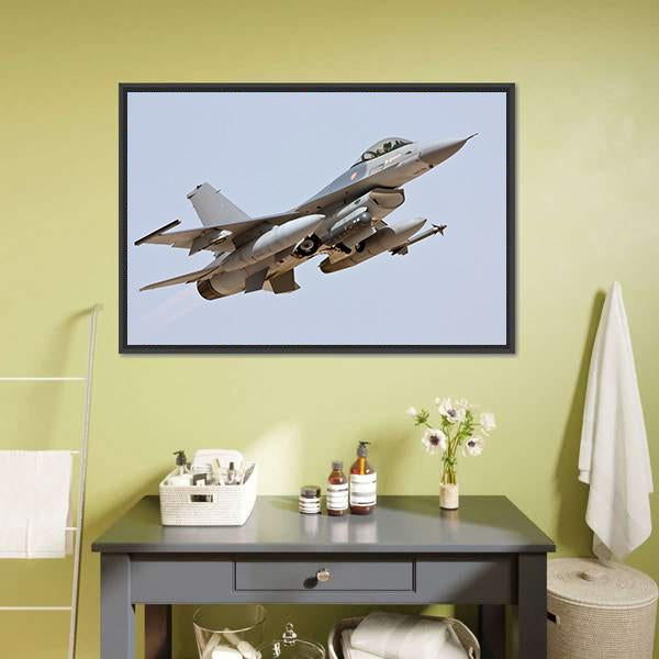 F-16 Take Off Canvas Wall Art-1 Piece-Floating Frame-24" x 16"-Tiaracle