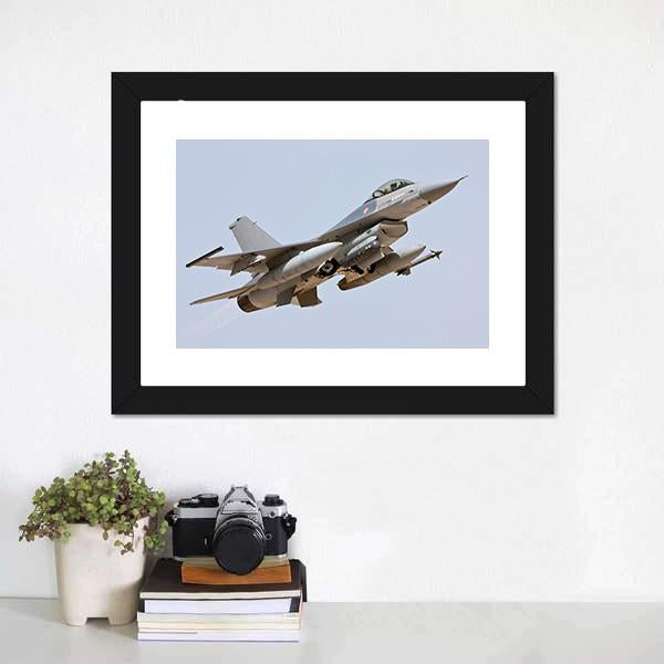 F-16 Take Off Canvas Wall Art-1 Piece-Framed Print-20" x 16"-Tiaracle