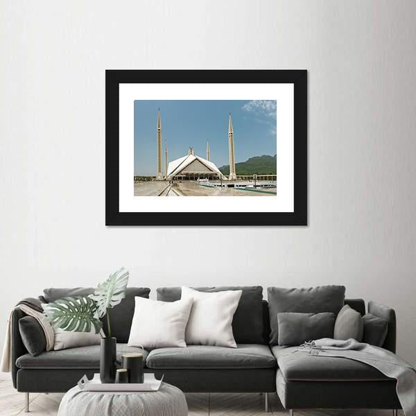 Faisal Mosque In Islamabad Canvas Wall Art-1 Piece-Framed Print-20" x 16"-Tiaracle