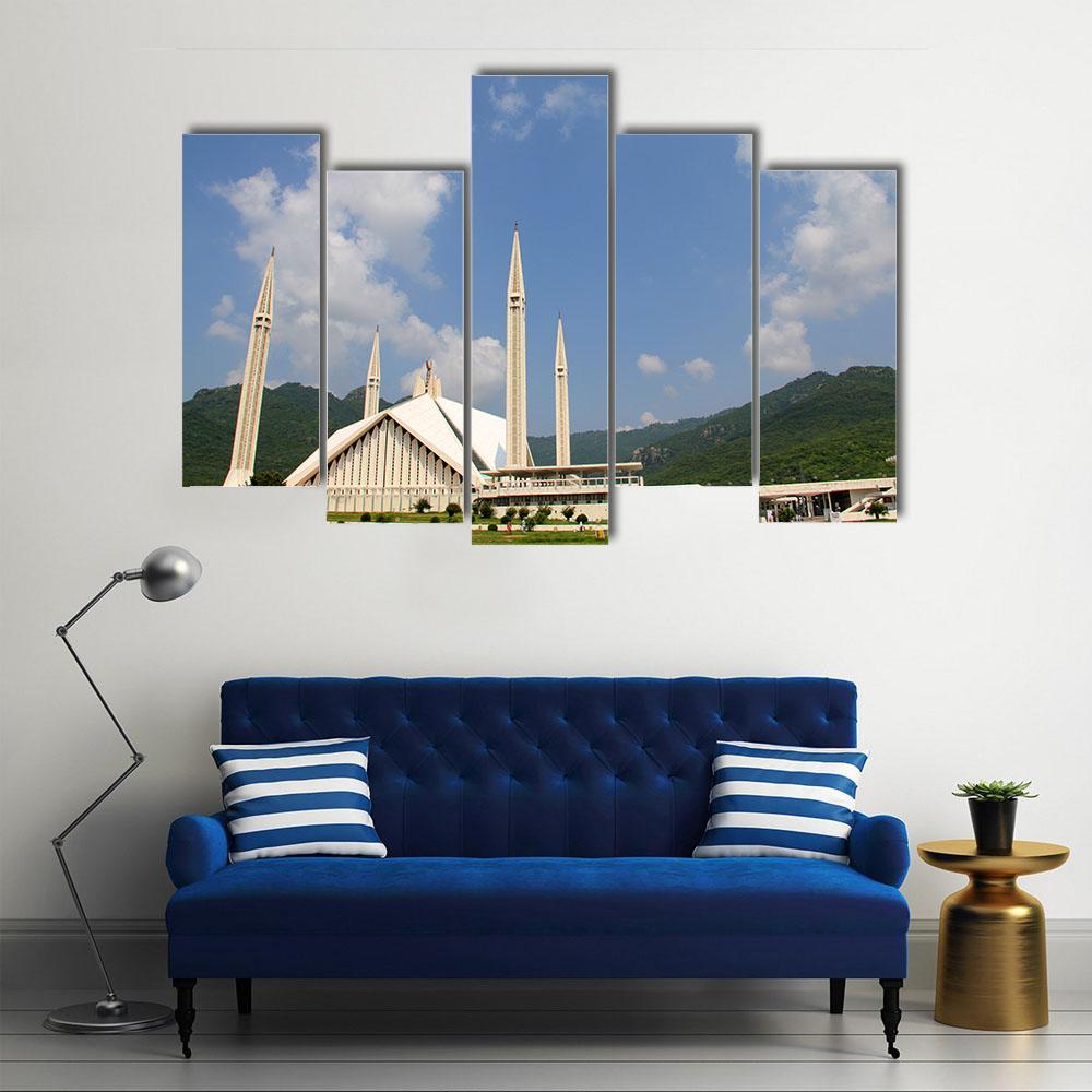 Faisal Mosque Islamabad Canvas Wall Art-5 Pop-Gallery Wrap-47" x 32"-Tiaracle