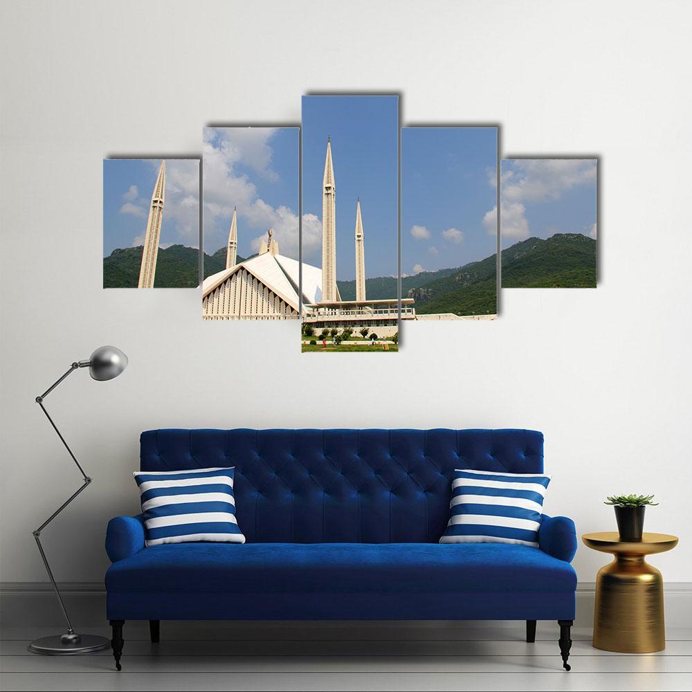 Faisal Mosque Islamabad Canvas Wall Art-5 Star-Gallery Wrap-62" x 32"-Tiaracle