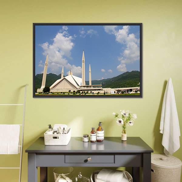 Faisal Mosque Islamabad Canvas Wall Art-1 Piece-Floating Frame-24" x 16"-Tiaracle