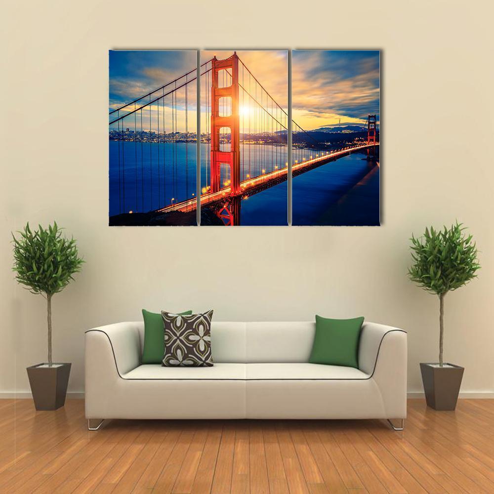 Famous Golden Gate Bridge Canvas Wall Art-3 Horizontal-Gallery Wrap-37" x 24"-Tiaracle