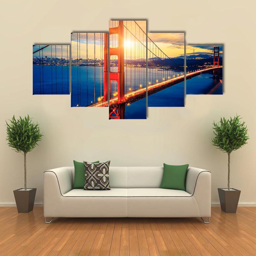 Famous Golden Gate Bridge Canvas Wall Art-5 Star-Gallery Wrap-62" x 32"-Tiaracle