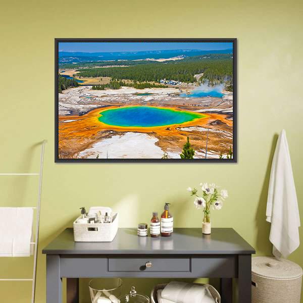 Famous Grand Prismatic Spring Canvas Wall Art-1 Piece-Floating Frame-24" x 16"-Tiaracle