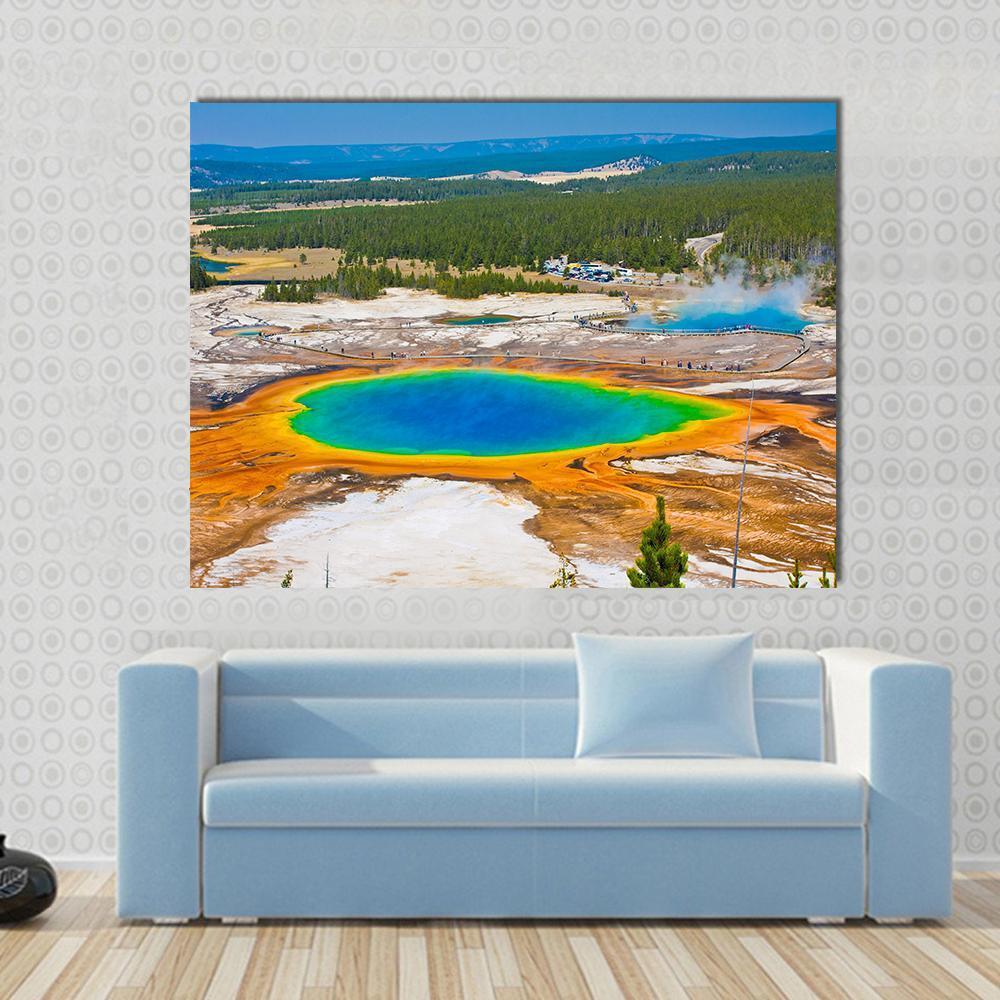 Famous Grand Prismatic Spring Canvas Wall Art-1 Piece-Gallery Wrap-48" x 32"-Tiaracle