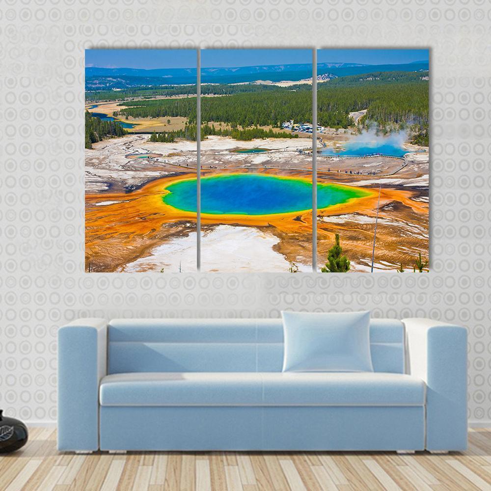 Famous Grand Prismatic Spring Canvas Wall Art-3 Horizontal-Gallery Wrap-37" x 24"-Tiaracle