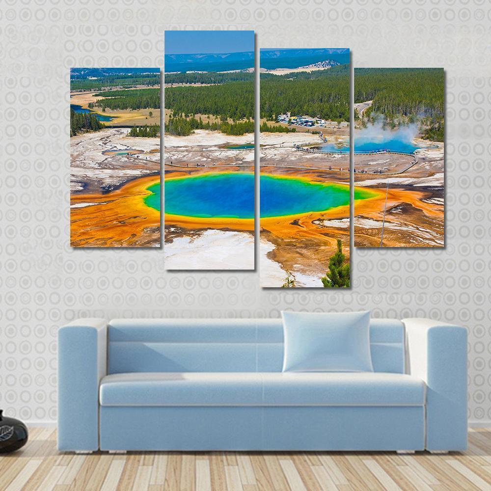 Famous Grand Prismatic Spring Canvas Wall Art-4 Pop-Gallery Wrap-50" x 32"-Tiaracle