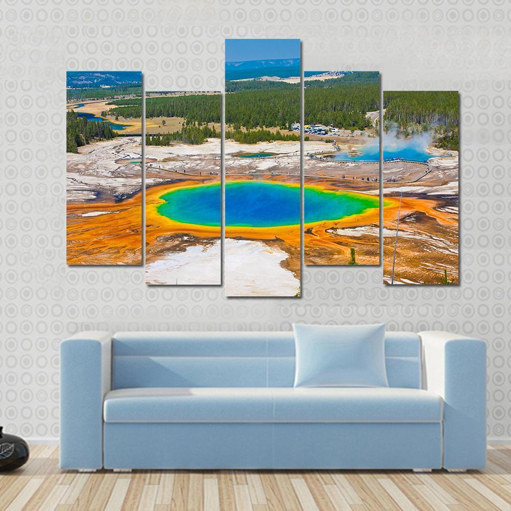 Famous Grand Prismatic Spring Canvas Wall Art-5 Pop-Gallery Wrap-47" x 32"-Tiaracle