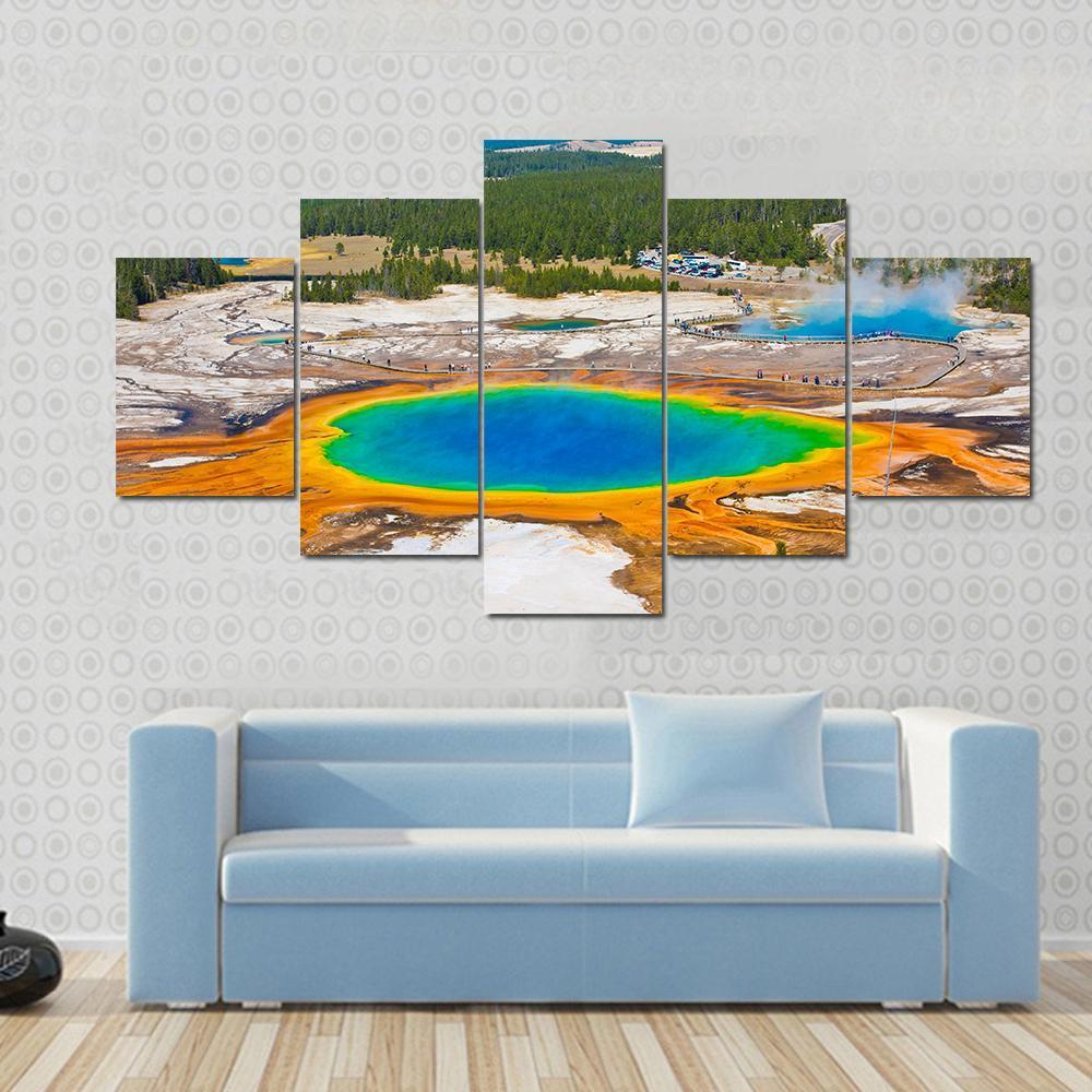 Famous Grand Prismatic Spring Canvas Wall Art-5 Star-Gallery Wrap-62" x 32"-Tiaracle