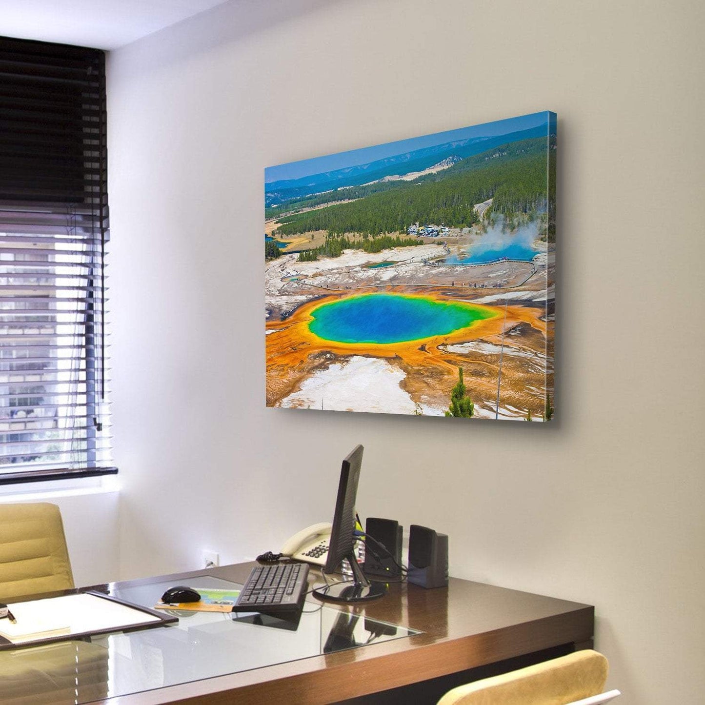 Famous Grand Prismatic Spring Canvas Wall Art-3 Horizontal-Gallery Wrap-25" x 16"-Tiaracle