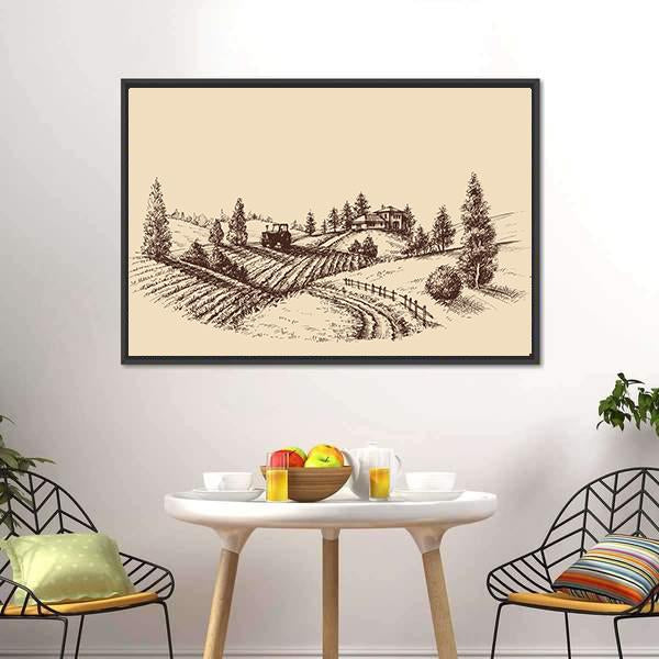 Farm Landscape Etch Canvas Wall Art-3 Horizontal-Gallery Wrap-25" x 16"-Tiaracle