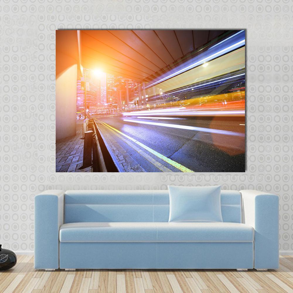 Fast Moving Train At Night Canvas Wall Art-1 Piece-Gallery Wrap-48" x 32"-Tiaracle