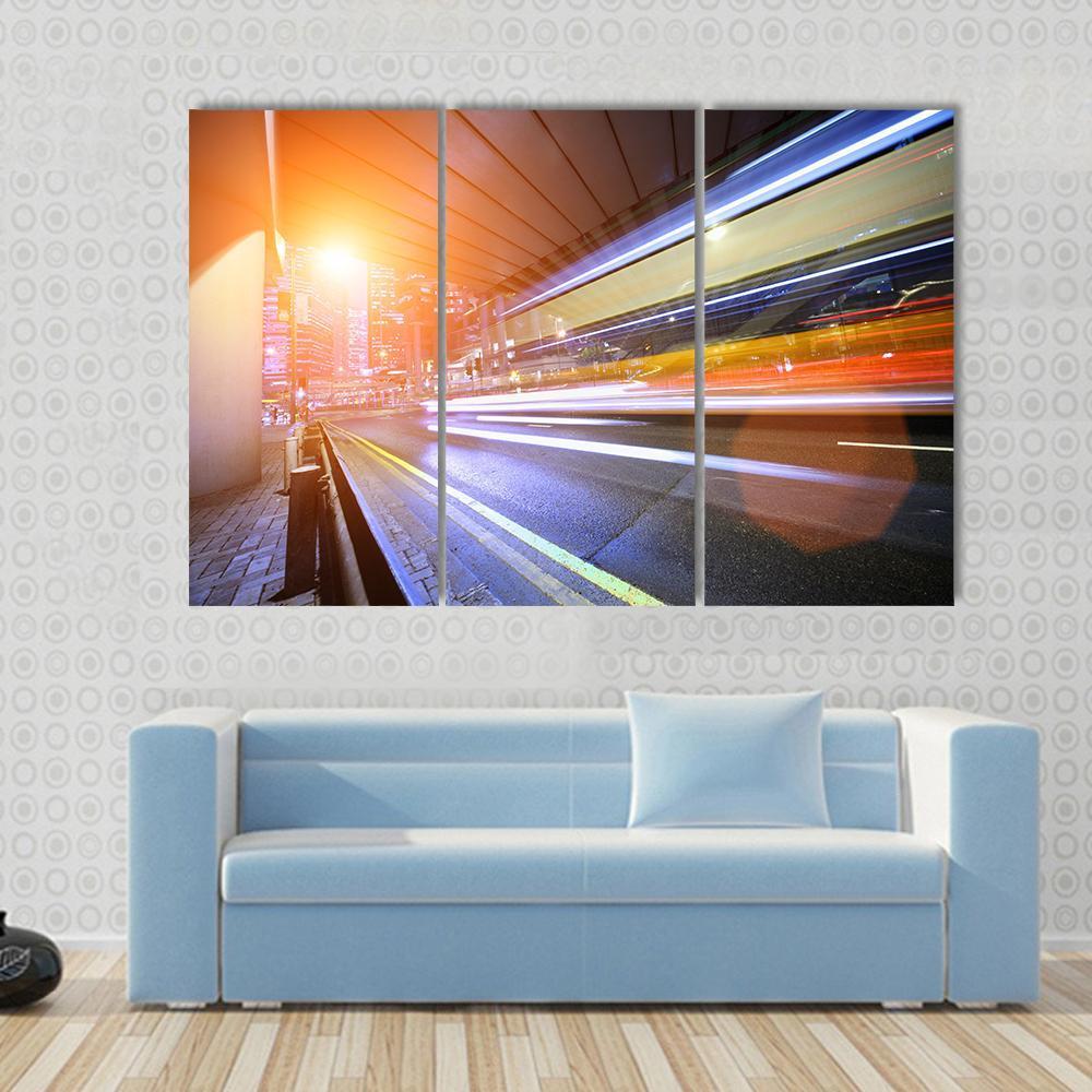 Fast Moving Train At Night Canvas Wall Art-3 Horizontal-Gallery Wrap-37" x 24"-Tiaracle