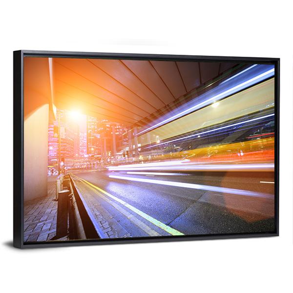 Fast Moving Train At Night Canvas Wall Art-3 Horizontal-Gallery Wrap-25" x 16"-Tiaracle