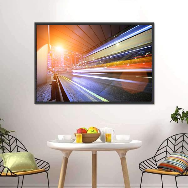 Fast Moving Train At Night Canvas Wall Art-3 Horizontal-Gallery Wrap-25" x 16"-Tiaracle