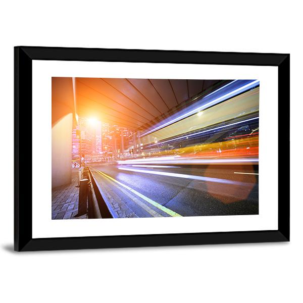 Fast Moving Train At Night Canvas Wall Art-3 Horizontal-Gallery Wrap-25" x 16"-Tiaracle