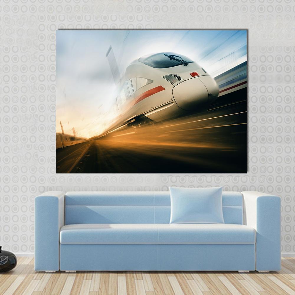 Fast Moving Train Canvas Wall Art-1 Piece-Gallery Wrap-48" x 32"-Tiaracle