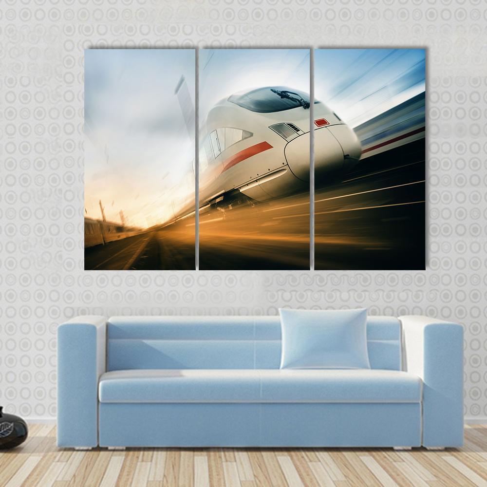 Fast Moving Train Canvas Wall Art-3 Horizontal-Gallery Wrap-37" x 24"-Tiaracle