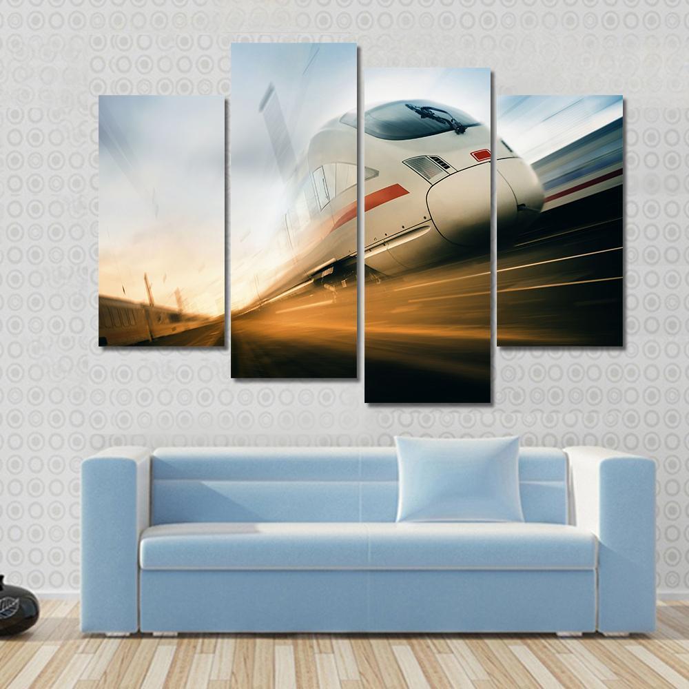 Fast Moving Train Canvas Wall Art-4 Pop-Gallery Wrap-50" x 32"-Tiaracle