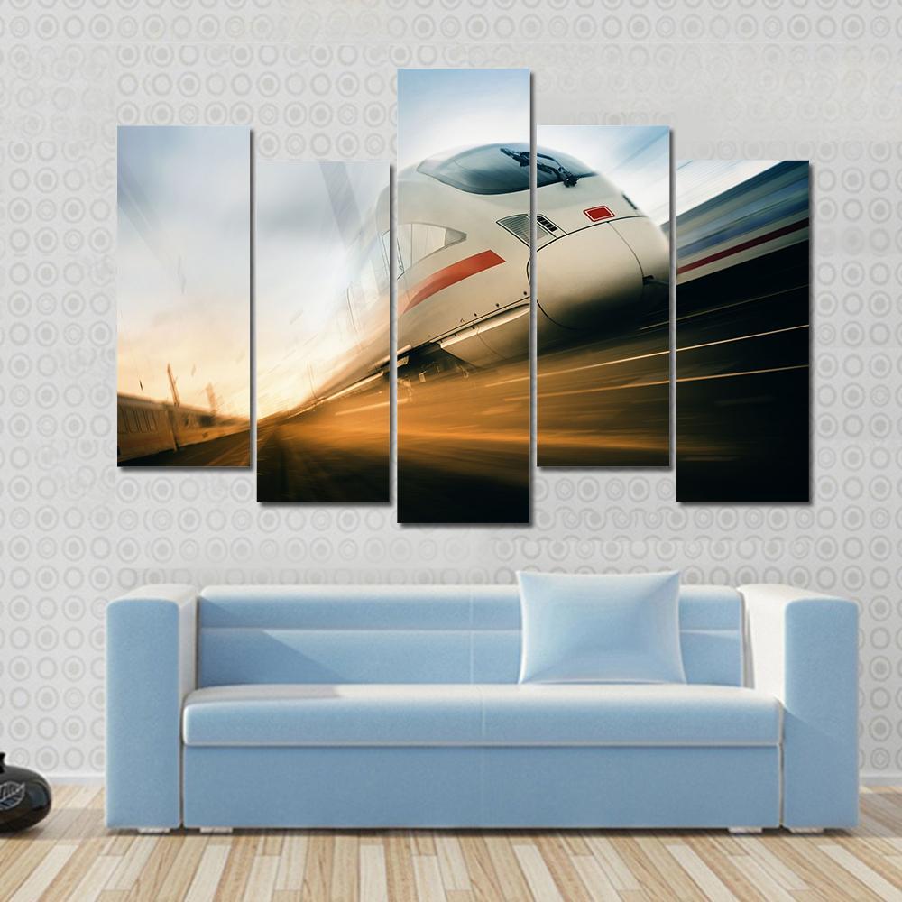 Fast Moving Train Canvas Wall Art-5 Pop-Gallery Wrap-47" x 32"-Tiaracle