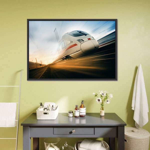 Fast Moving Train Canvas Wall Art-1 Piece-Floating Frame-24" x 16"-Tiaracle