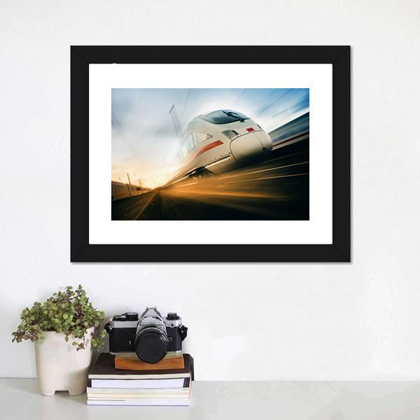 Fast Moving Train Canvas Wall Art-1 Piece-Framed Print-20" x 16"-Tiaracle