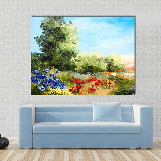 Field Of Flowers Abstract Canvas Wall Art-1 Piece-Gallery Wrap-48" x 32"-Tiaracle