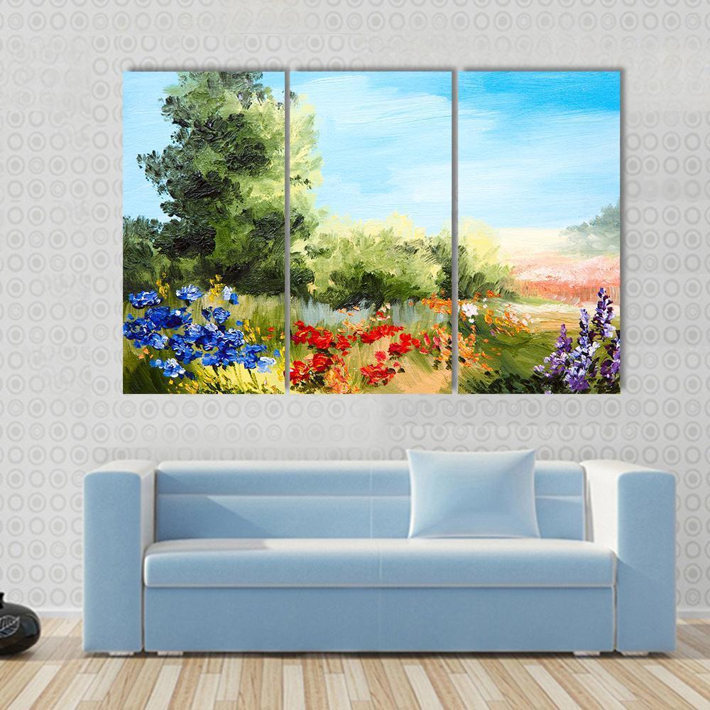 Field Of Flowers Abstract Canvas Wall Art-3 Horizontal-Gallery Wrap-37" x 24"-Tiaracle