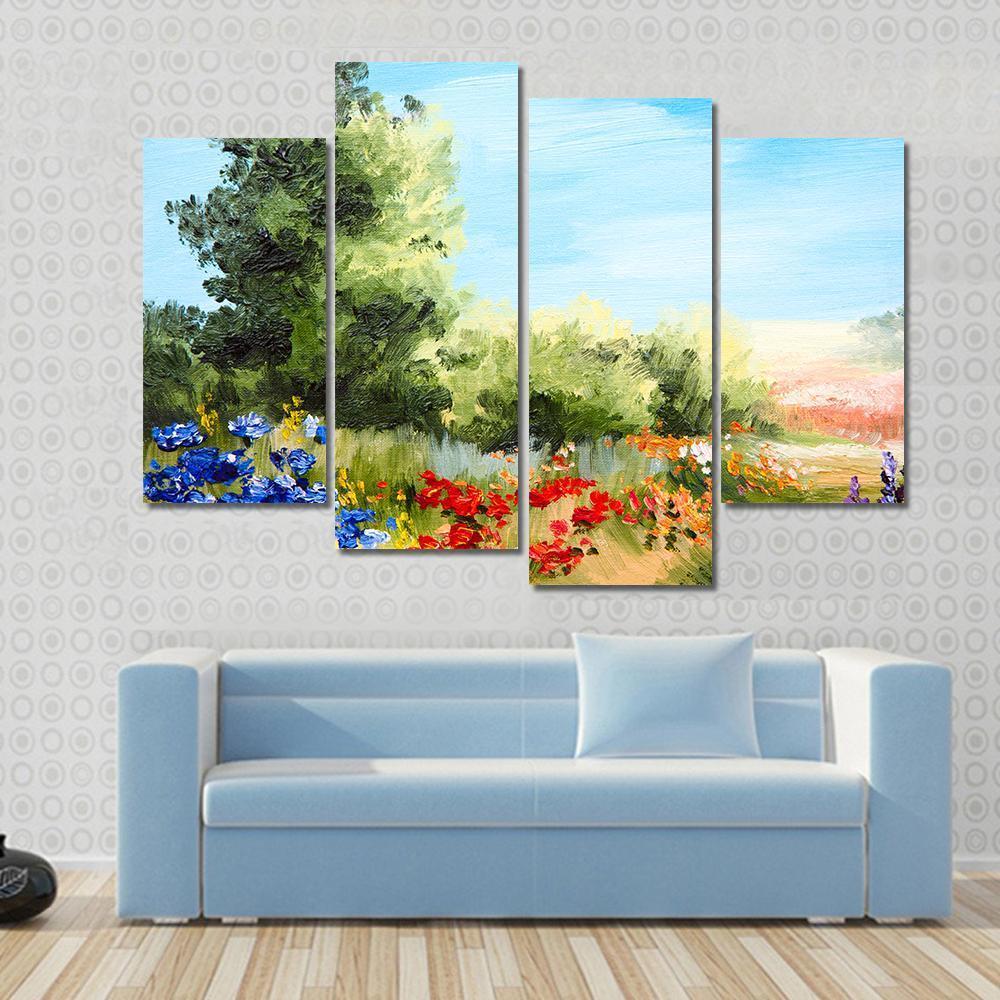 Field Of Flowers Abstract Canvas Wall Art-4 Pop-Gallery Wrap-50" x 32"-Tiaracle