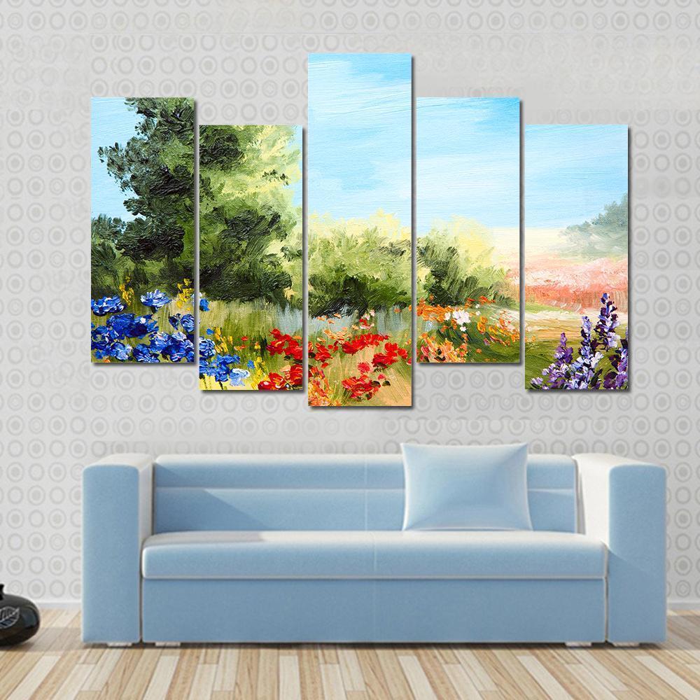 Field Of Flowers Abstract Canvas Wall Art-5 Pop-Gallery Wrap-47" x 32"-Tiaracle