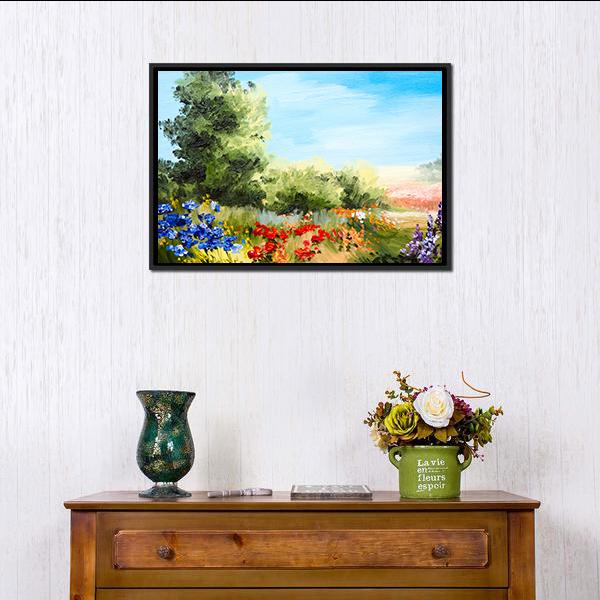 Field Of Flowers Abstract Canvas Wall Art-1 Piece-Floating Frame-24" x 16"-Tiaracle