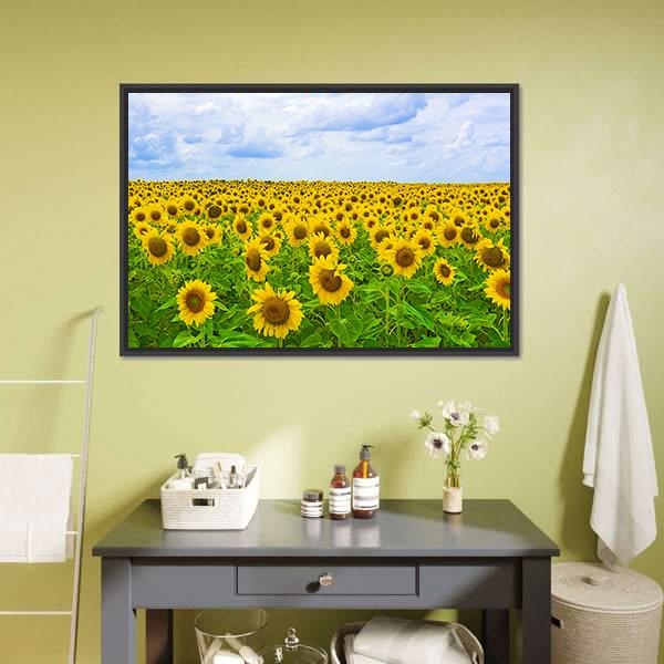 Field Of Sunflower Canvas Wall Art-1 Piece-Floating Frame-24" x 16"-Tiaracle