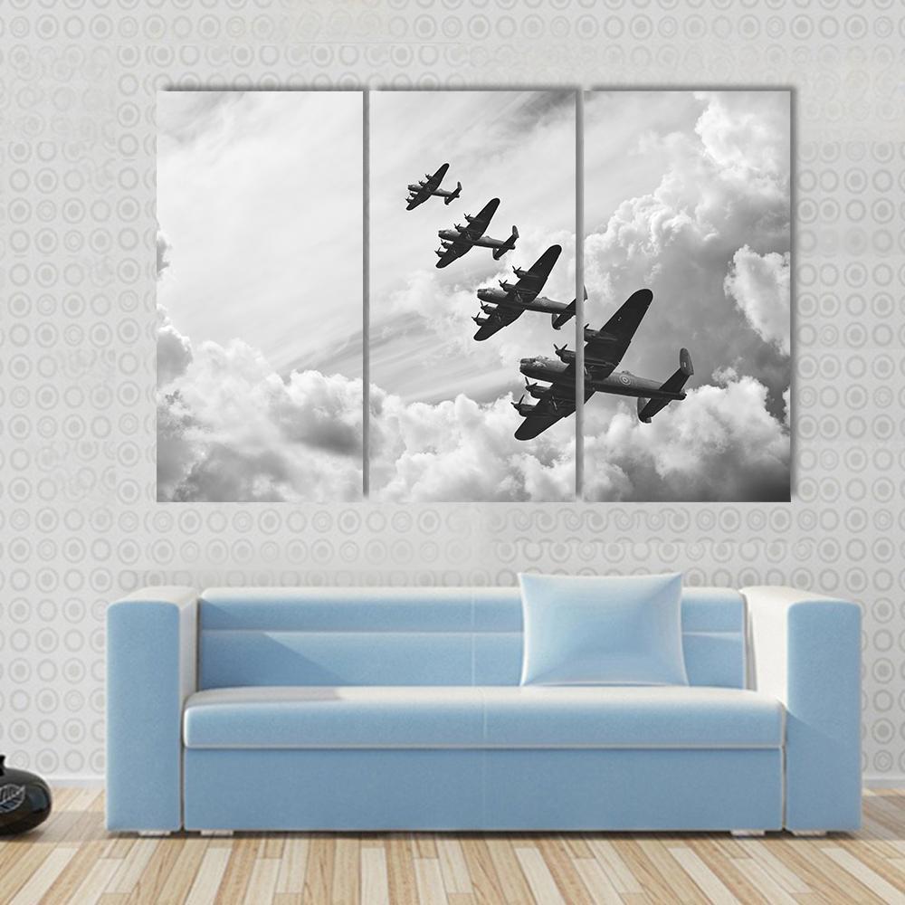 Fighter Jets In World War Canvas Wall Art-3 Horizontal-Gallery Wrap-37" x 24"-Tiaracle