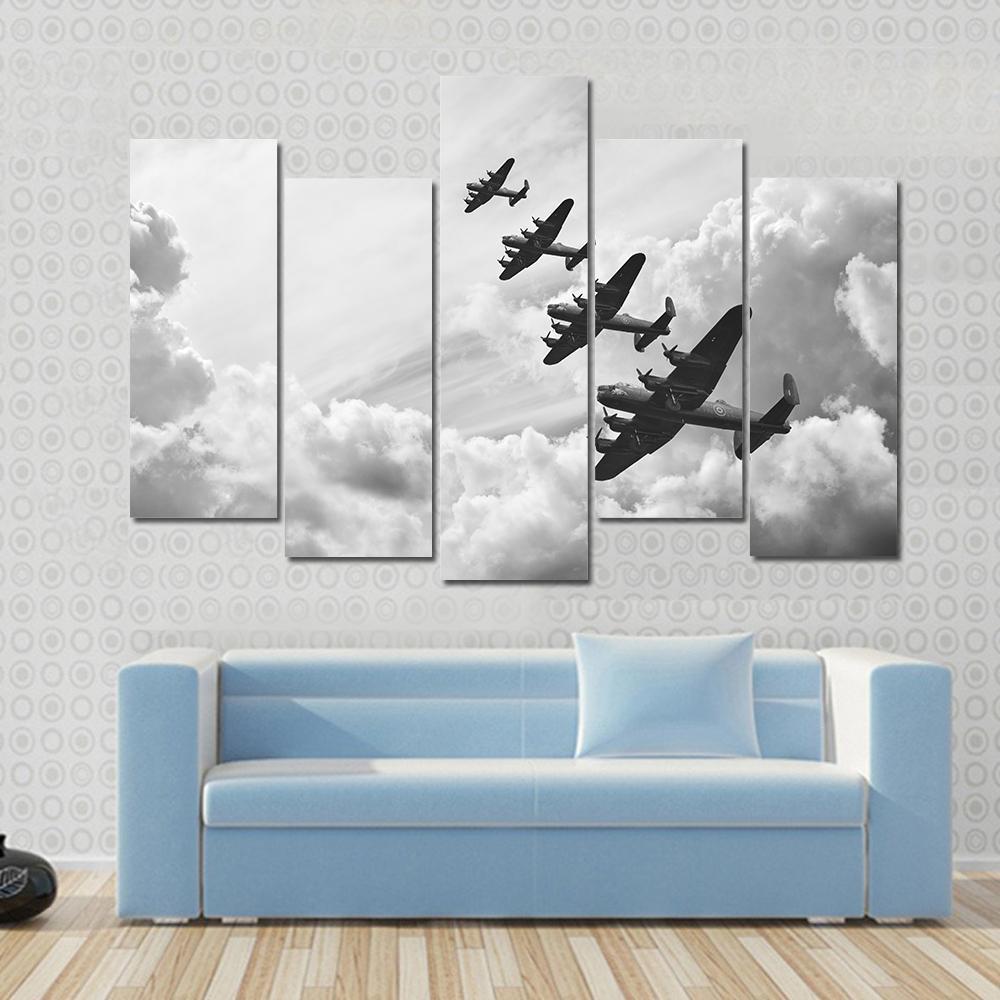 Fighter Jets In World War Canvas Wall Art-5 Pop-Gallery Wrap-47" x 32"-Tiaracle