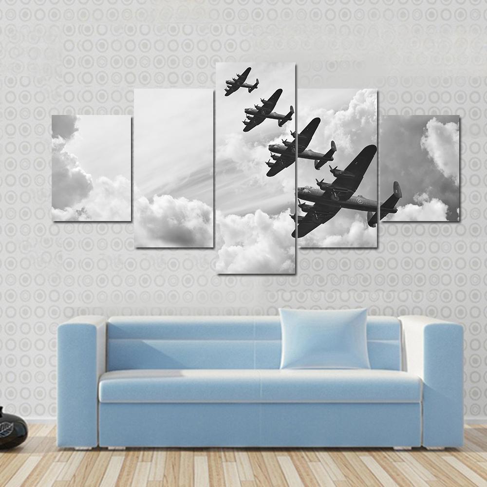 Fighter Jets In World War Canvas Wall Art-5 Star-Gallery Wrap-62" x 32"-Tiaracle